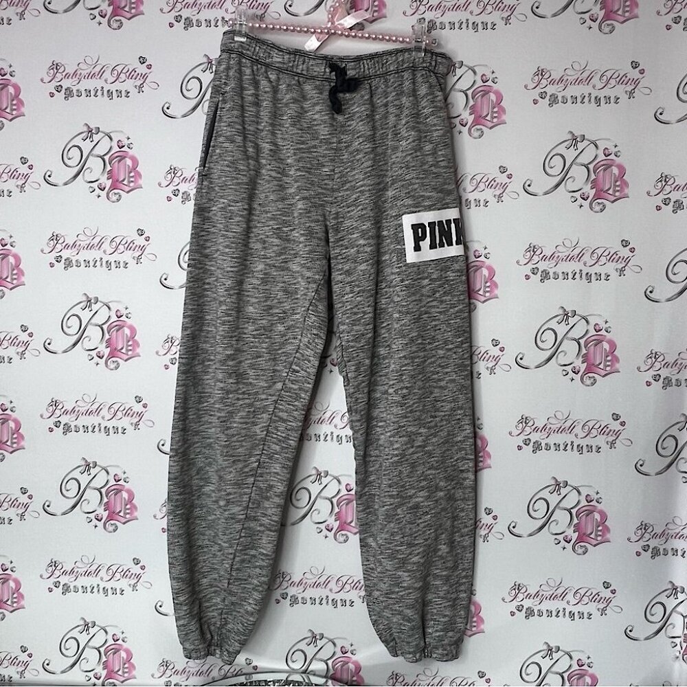 PINK Victoria's Secret Gray Sweatpants with Elastic Cuffs logo